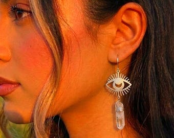 Evil Eye Lunar Quartz Earrings
