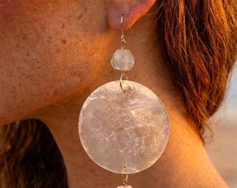Quartz Iridescent Shell Drop Earrings