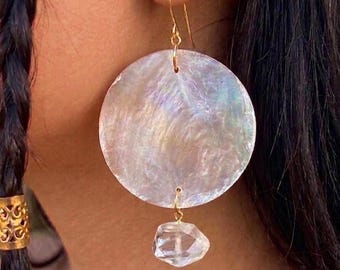 Luminous Capiz Shell Quartz Earrings