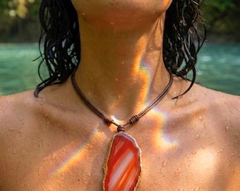 Natural Red Agate Rope Necklace