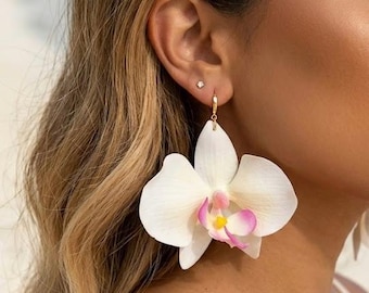 White & Pink Orchid Earrings