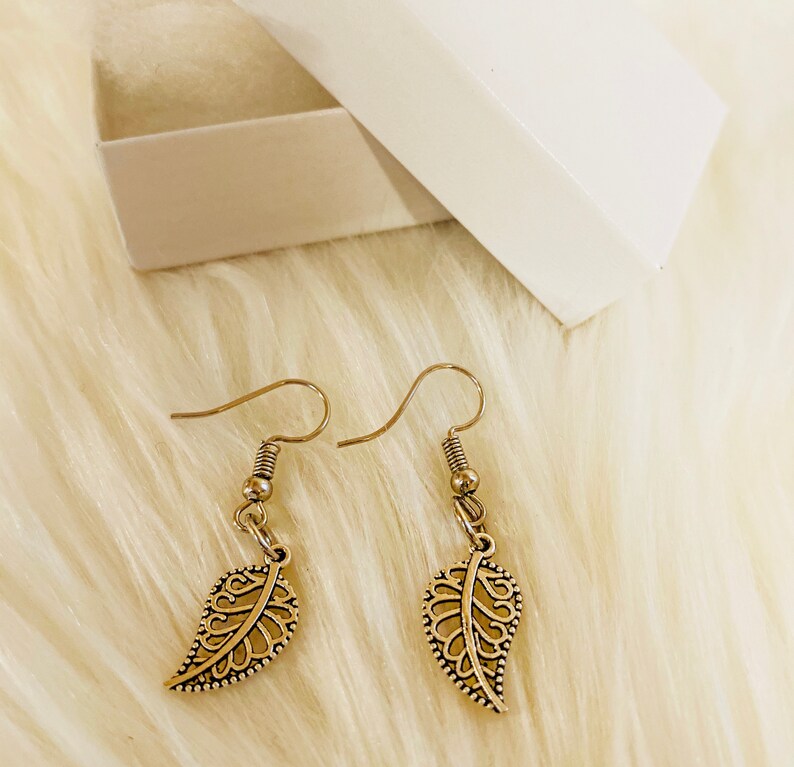 Silver Leaf Charm Drop Earrings