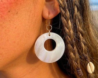 Iridescent Circle Boho Coastal Dangles