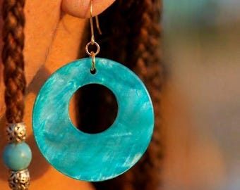 Iridescent Turquoise Donut Dangle Earrings