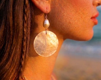 Luminous Pearl & Shell Disc Drop Earrings
