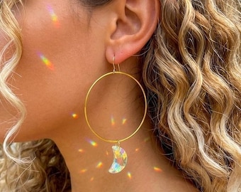 Crescent Sun-catcher Gold Hoop Earrings