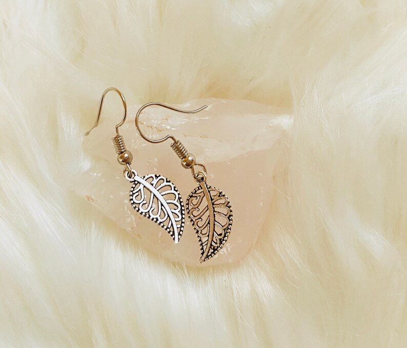 Silver Leaf Charm Drop Earrings
