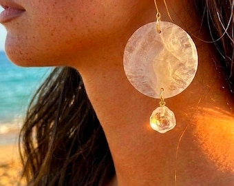 Luminous Capiz Shell Quartz Earrings