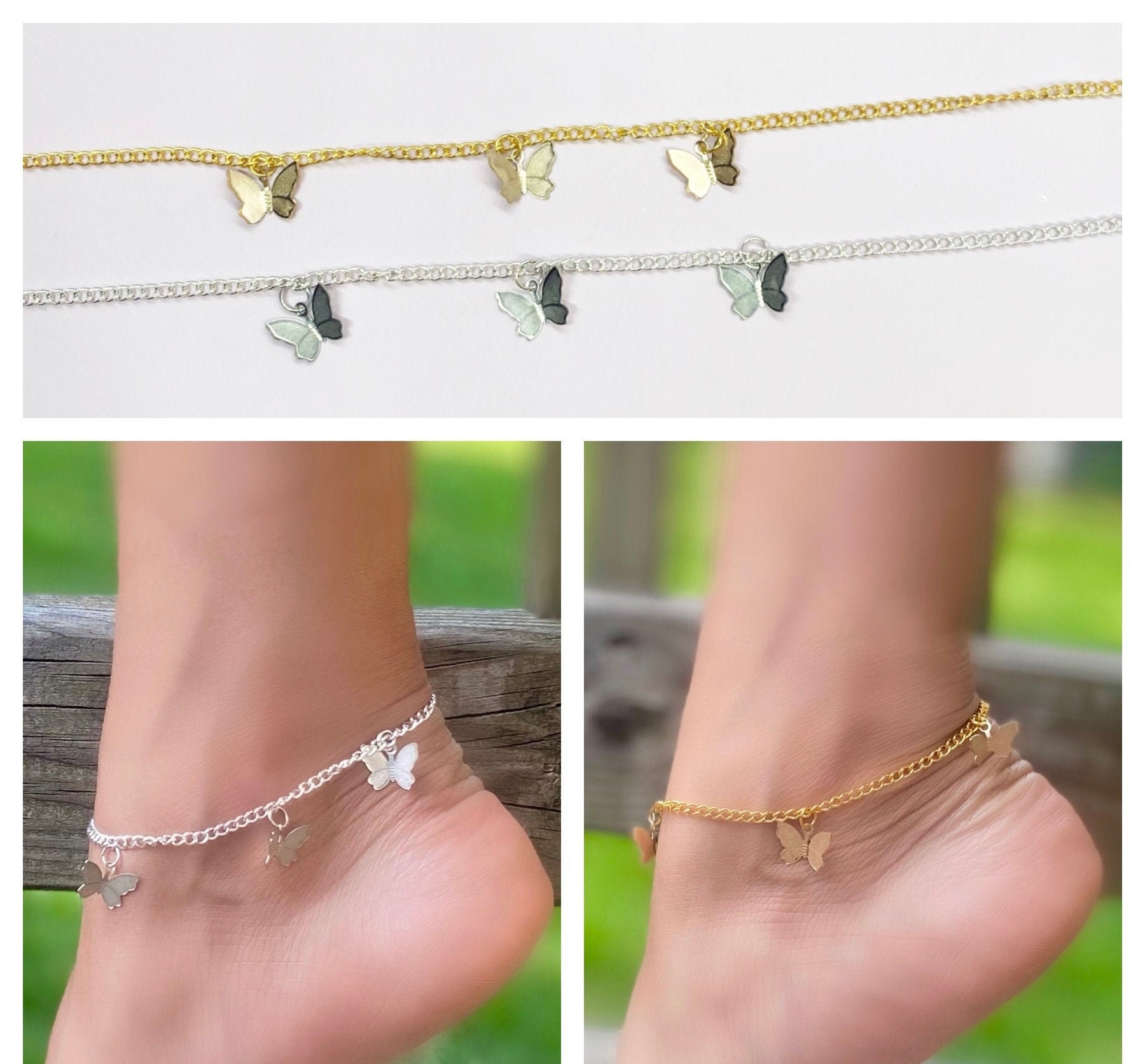 Butterfly Charm Anklet in Gold or Silver Etsy