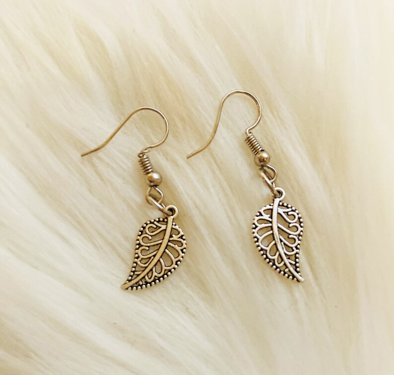Silver Leaf Charm Drop Earrings
