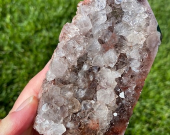 Druzy Pink Amethyst Tower with Moss Agate