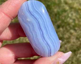 Blue Lace Agate Palm Stone