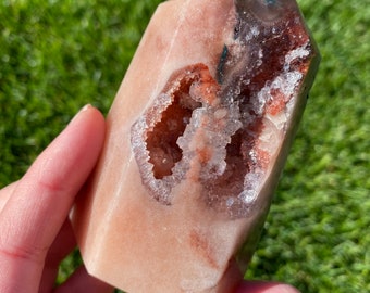 Druzy Pink Amethyst with Moss Agate