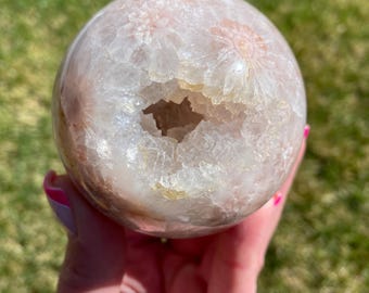 Flower Agate Sphere with Quartz Druzy
