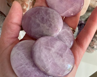 Kunzite Palm Stone Half Flat Back