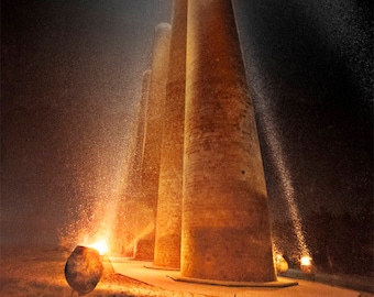 Homestead Steel Mill Smokestacks Photo, black, gold, and orange, fine photography prints, Echoes of Steel