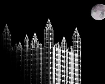 PPG Building Stylized Photo, black and white stylized photograph, black and white, fine photography prints, Spire (Noir)