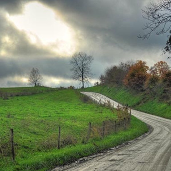 Amish Country Photo, HDR photograph, Green, silver and blue, fine photography prints, Verdant Countryside