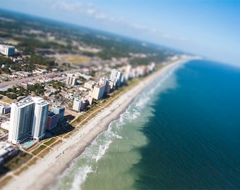 Myrtle Beach aerial  tilt-shift photo, Blue and green, fine photography giclée print. Tiny Myrtle.