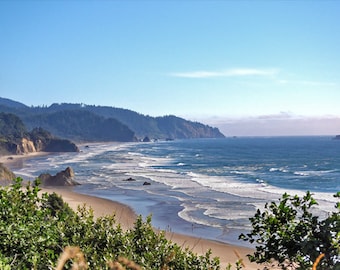 Oregon beach photograph, HDR photograph, blue, green, and tan, fine photography prints, Grandeur