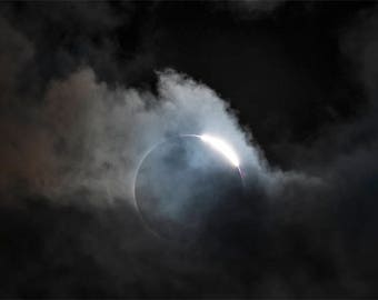 Total Solar Eclipse Photo, color photograph, black and white, fine photography print, Hole in the Sky