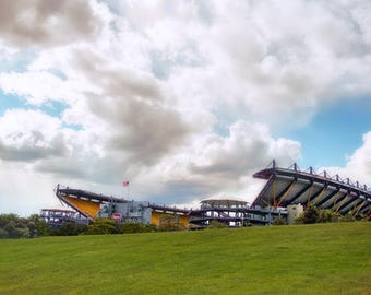Pittsburgh Football Stadium Photo, color photograph, green, blue, yellow, fine photography prints, Steel Fortress