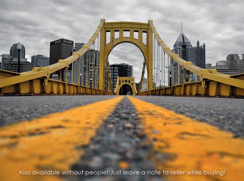 Downtown Pittsburgh Photo Print, selective color HDR photograph, black, white, and yellow, fine photography prints, Black and Yellow 画像 2