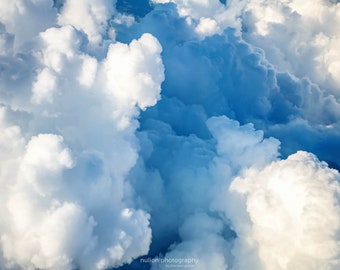Clouds Aerial Photo, Blue and white, fine photography wall art prints, From Above