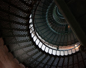Lighthouse staircase photo, green and brown, fine photography prints, Concentrism (Color)