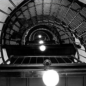 Lighthouse spiral staircase, HDR photograph, black and white, fine photography prints, Yaquina Spiral image 1