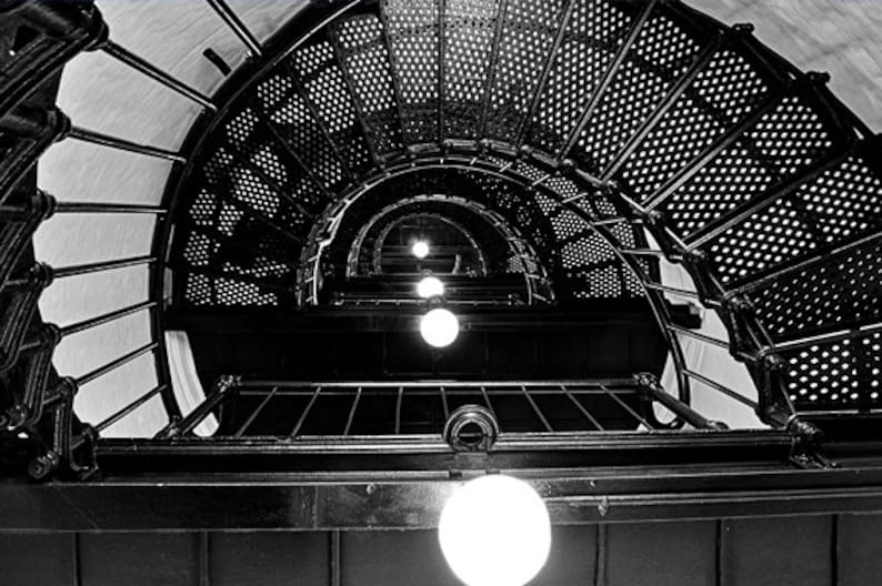 Lighthouse spiral staircase, HDR photograph, black and white, fine photography prints, Yaquina Spiral image 1