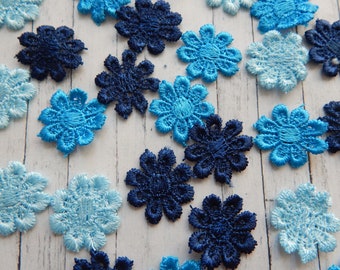 Shades of Blue Lace Bundle - Lace Flowers for Scrapbooks, Textiles, Crafts - Pack of 30