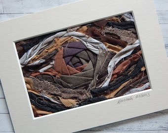 8"x"6 Brown Nature Textile Artwork - Tree Knot Design