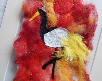 A4 Animal Artwork - Original Felted Home Decor - Crane Bird