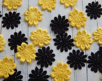 Black & Yellow Guipure Lace - Floral Lace Trim for Crafts, Textiles - Pack of 30