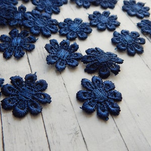 Navy Blue Guipure Lace - Flowers for Crafts, Fashion, Textiles - Pack of 30