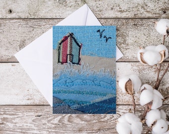 A6 Nautical Greetings Card, Beach Hut Art Print