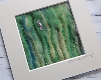 6"x6" Felted Seahorse Textile Art - Hallway Animal Decor