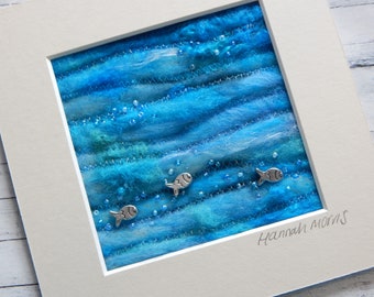 6"x6" Felted Nautical Textile Art - Bathroom Wall Decor