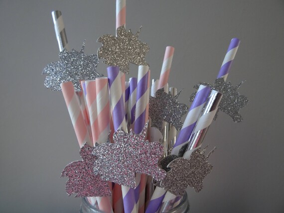 Silver Unicorn Straws, Light Pink, Lavender, Silver and White Il_570xn