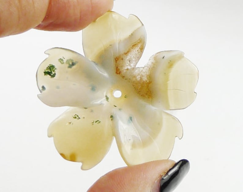 3D Hand Crafted Agate Flower Pendant Bead 42x42x6mm