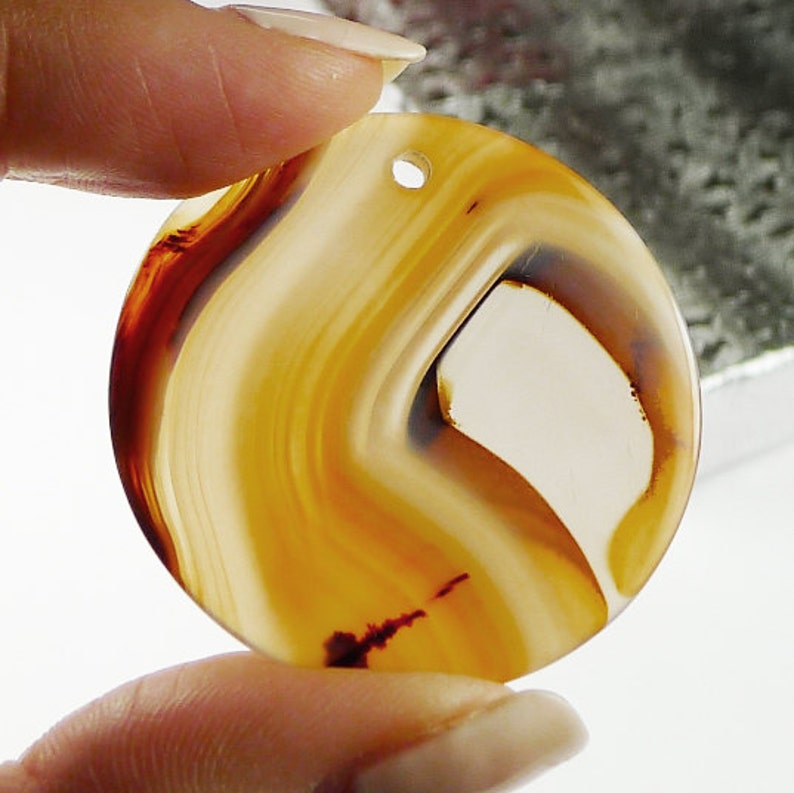 Round Agate Disc Pendant Bead 36x2mm