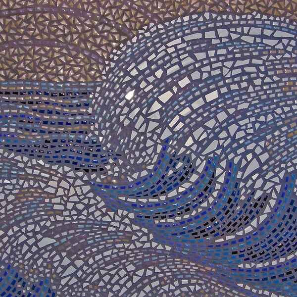 The Wave, rare, OAK, statement piece, full-sized hand-clipped porcelain and ceramic tile large wall mosaic, ocean, blue, 2' x 3'