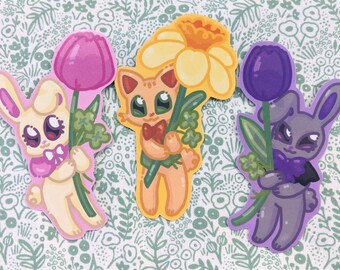Spring pickings | bunny rabbit cat flower cute glossy stickers