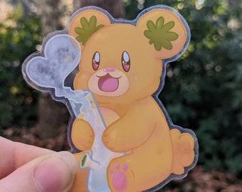 Toke teddy sticker | 420 bong water bubbler kawaii bear clear sticker