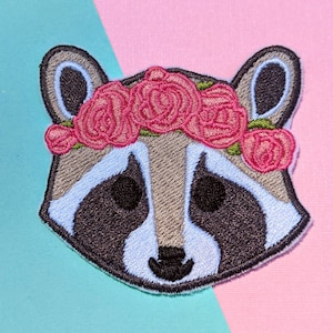 Rosy Raccoon iron-on patch
