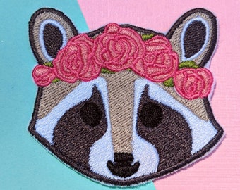 Rosy Raccoon iron-on patch