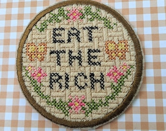 Cottagecore Eat the Rich iron-on patch