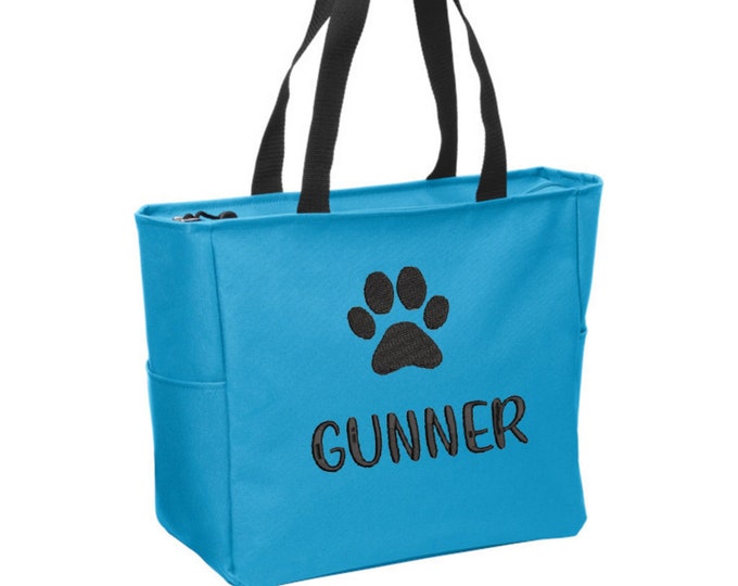 Embroidered Zippered Dog Tote Bag, Dog Daycare Bag, Dog Travel Tote