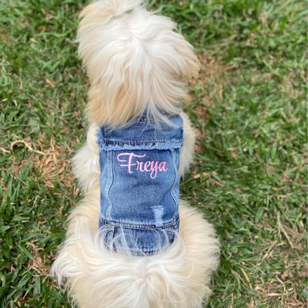 Embroidered dog denim vest, dog jeans jacket, dog clothes, dog mom, halloween costume, dog costume, cat jacket, cat costume